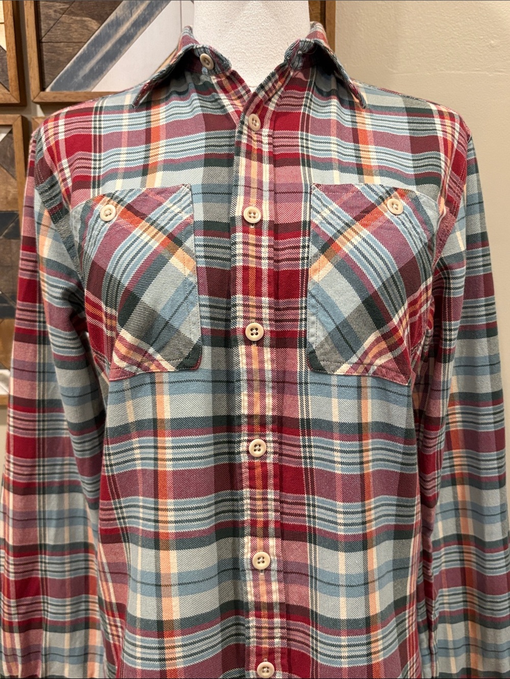Vintage Ralph Lauren Blue Label Western Cotton Plaid Flannel Button-Down Top 2 - Picture 4 of 12